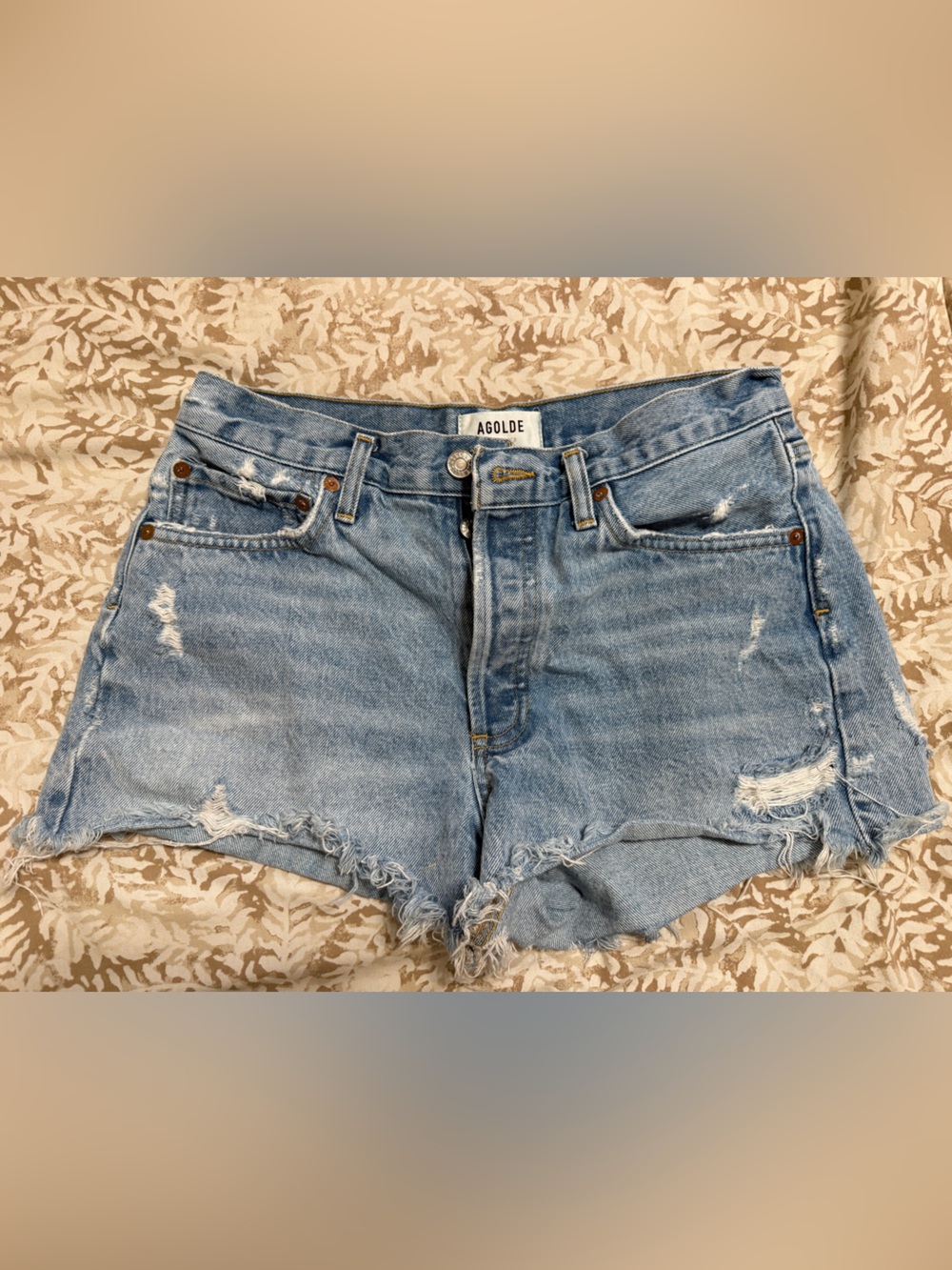 Agolde Light Blue Distressed Denim Shorts